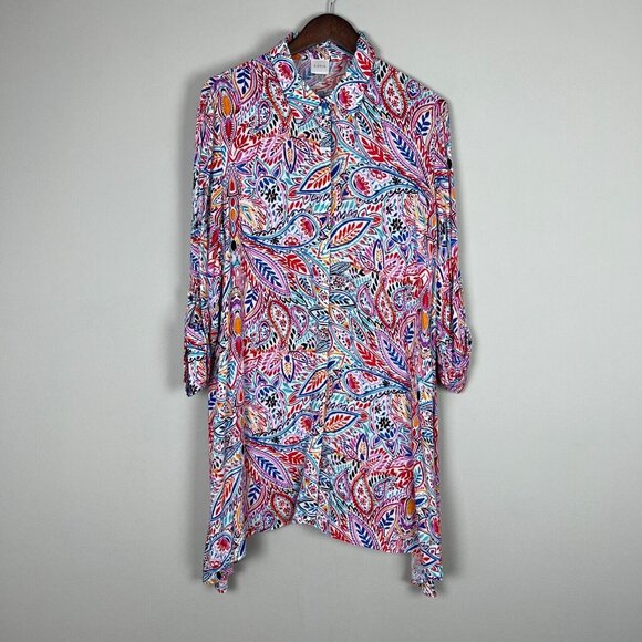 Cupio Tunic Top Womens XL Colorful Multicolor Floral Button Up 3/4‎ Sleeve Shirt - Picture 11 of 11